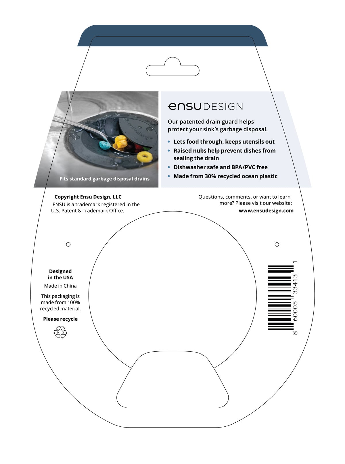 Ensu Design Drain Guard Packaging Back